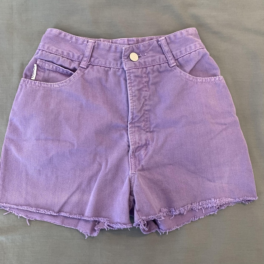 Vintage Bongo Shorts Juniors 3‎ Purple Denim High Rise Cutoff Frayed Hem USA